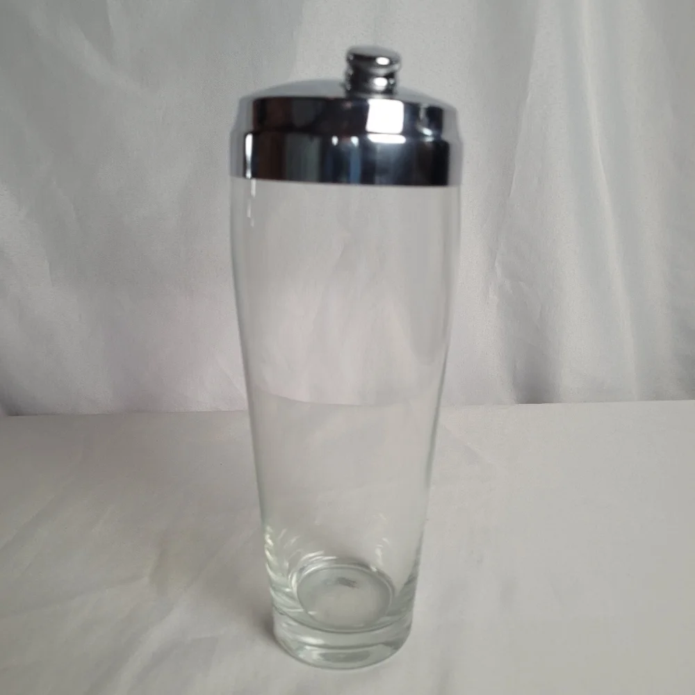 Retro MCM Mid Century Heavy Glass/ Stainless Cocktail Shaker Bar Drink Mixer